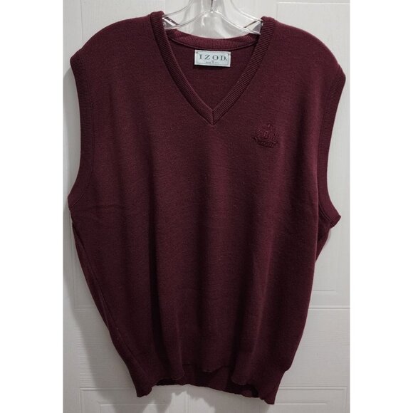 Vtg Izod Mens V-Neck Pullover Sleeveless Sweater Vest Golf Red Maroon USA Sz M - Picture 1 of 10